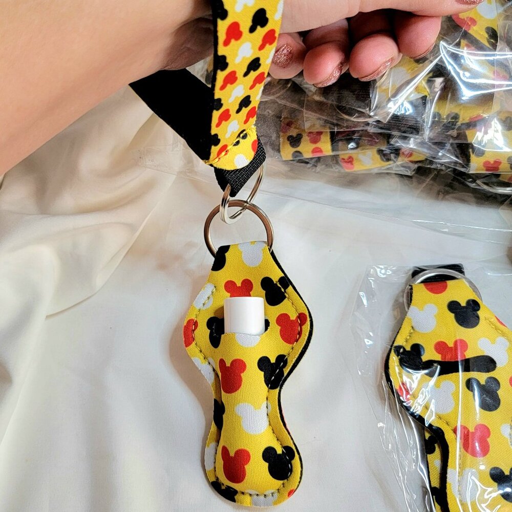 2 Piece Mickey Mouse Keychain Set, Wristlet & Chapstick/Essential Oil Holder NEW